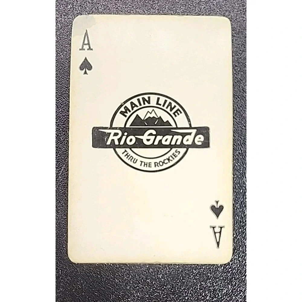 Vintage playing‎ card DENVER and RIO GRANDE WESTERN RAILROAD orange train Ace